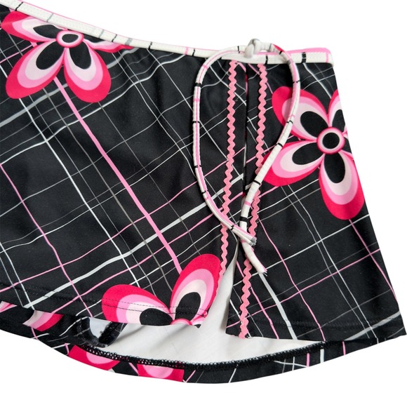 Vintage 90s Y2K women's Juniors M black pink floral bikini skirt swimsuit bottom - Picture 3 of 10